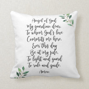 Guardian Angel Prayer Throw Pillow Calligraphy