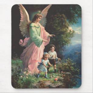 Guardian angel protecting children near a ledge mouse mat