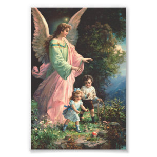 Guardian angel protecting children near a ledge photo print