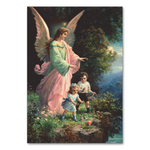 Guardian angel protecting children near a ledge table number