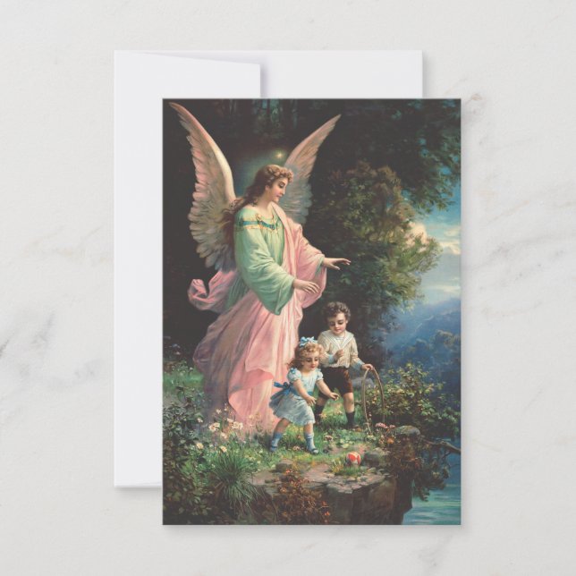 Guardian angel protecting children near a ledge thank you card (Front)