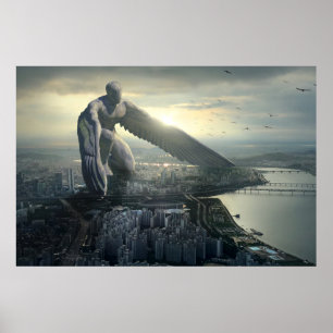 Guardian angel protecting the city poster
