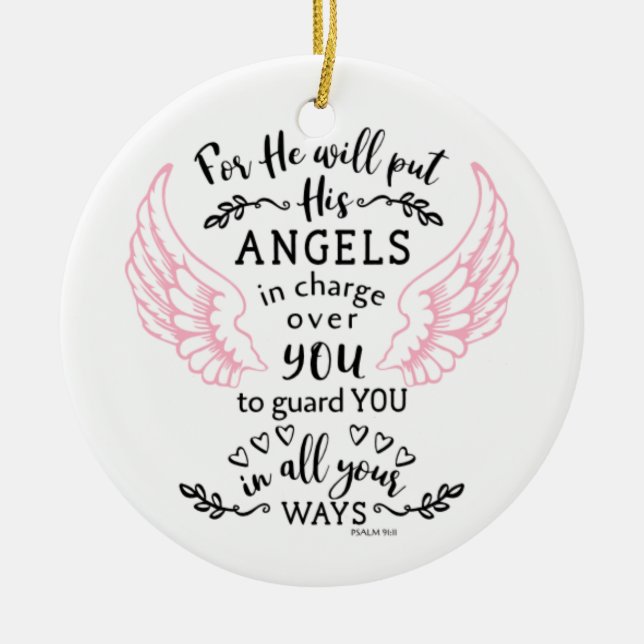 Guardian Angel Psalm 91:11 Bible Scripture Verse Ceramic Tree Decoration (Front)