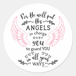 Guardian Angel Psalm 91:11 Bible Scripture Verse Classic Round Sticker
