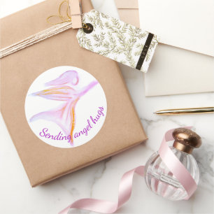 Guardian Angel – Sending Angel Hugs Fuchsia Pink Classic Round Sticker