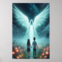 Guardian Angel + Two Children Walking a Dark Path