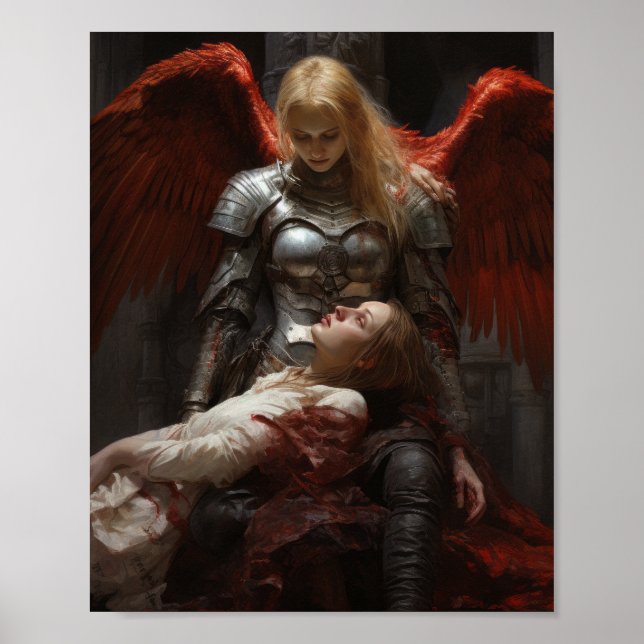 Guardian Angel Watching Over Gothic Warrior - Post Poster (Front)