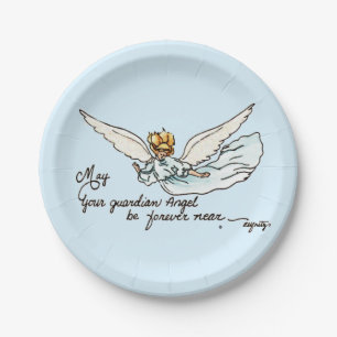 Guardian Angel Watercolor Gracefully Near Paper Plate