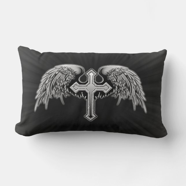 Guardian Angel Winged Cross Design Lumbar Cushion (Front)