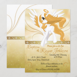 Guardian Angel Winged Unicorn Baptism Invitations