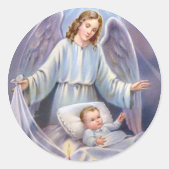 Guardian Angel with Baby in Crib Classic Round Sticker (Front)