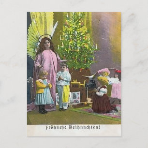 Guardian Angel with Children & Lit Tree Postcard