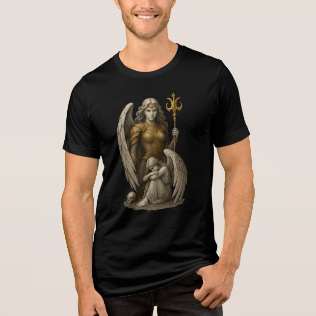 Guardian Angel with Golden Armor Artwork Tri-Blend Shirt (Front)