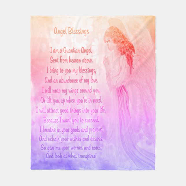 Guardian Angel with Poem in Pink Fleece Blanket (Front)