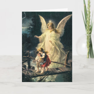 guardian angel with two children on bridge card