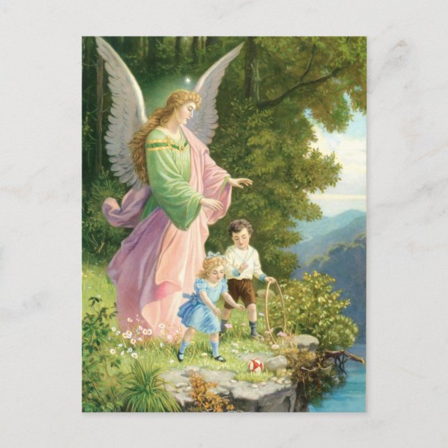 guardian angels and children postcard (Front)