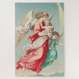 Guardian Angels Carrying A Child Ethereal Art Jigsaw Puzzle