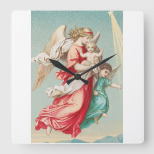 Guardian Angels Carrying A Child Ethereal Art Square Wall Clock