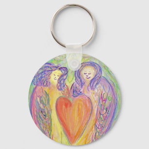 Guardian Angels Love Heart Pendant Keychain Charm