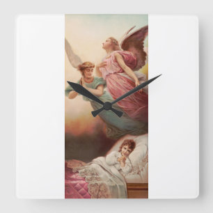 Guardian angels with child square wall clock