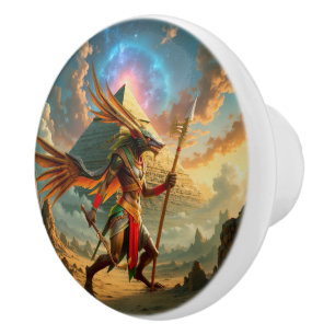 Guardian of the Celestial Gate – Anubis Ceramic Knob
