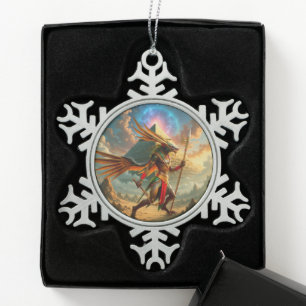 Guardian of the Celestial Gate – Anubis Snowflake Pewter Christmas Ornament