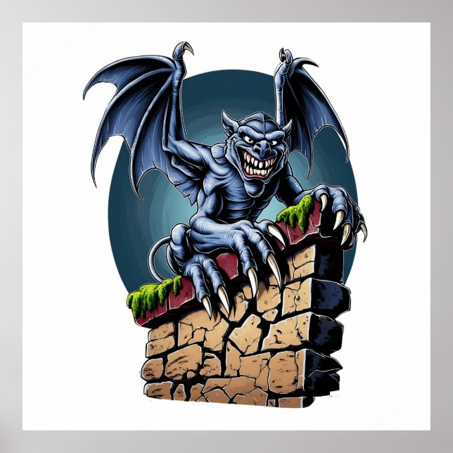 Guardian of the Heights: A Gothic Gargoyle Artwork Poster (Front)