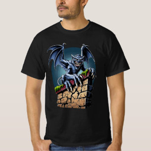 Guardian of the Heights: A Gothic Gargoyle Artwork T-Shirt