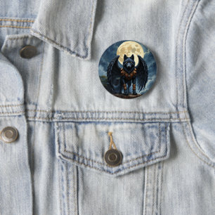 Guardian of the Moon – The Black Winged Wolf 6 Cm Round Badge