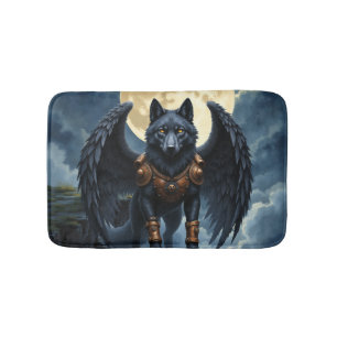 Guardian of the Moon – The Black Winged Wolf Bath Mat