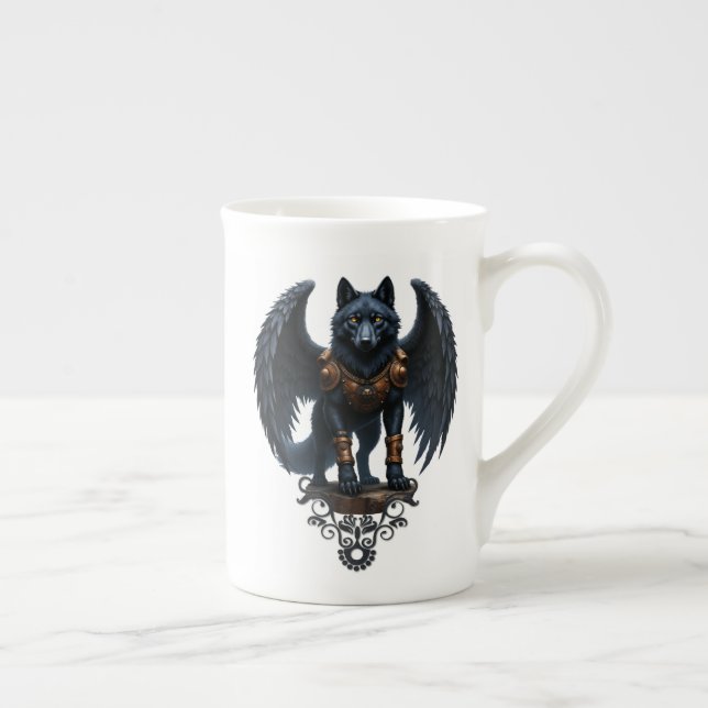 Guardian of the Moon – The Black Winged Wolf Bone China Mug (Right)