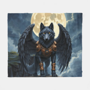 Guardian of the Moon – The Black Winged Wolf Fleece Blanket