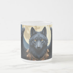 Guardian of the Moon – The Black Winged Wolf Frosted Glass Coffee Mug