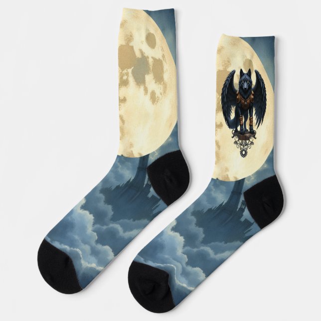 Guardian of the Moon – The Black Winged Wolf Socks (Left)