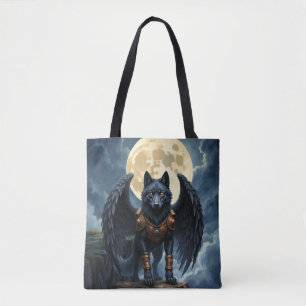Guardian of the Moon – The Black Winged Wolf Tote Bag