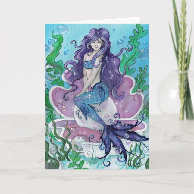 "Guardian of the Pearl" mermaid greeting card (Front)