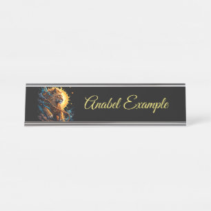 Guardian of the Solar Threshold – Lion of Balance Desk Name Plate