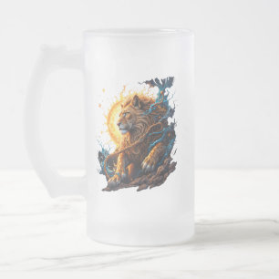 Guardian of the Solar Threshold – Lion of Balance Frosted Glass Beer Mug
