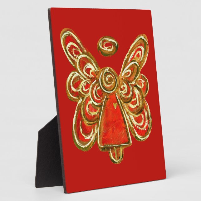 Guardian Red Angel Painting Art Gift Plaque (Side)