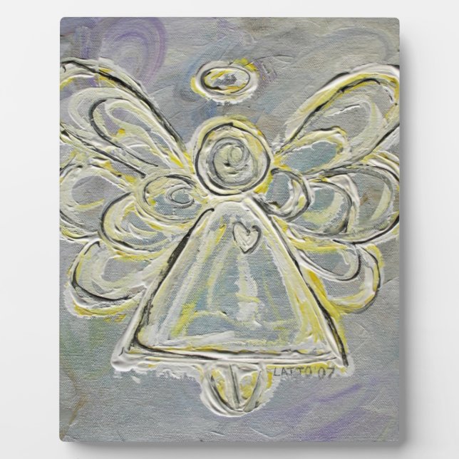 Guardian Silver White Angel Painting Art Plaque (Front)
