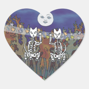 Guardians of a Haunted Forest Skeleton Mascots Heart Sticker
