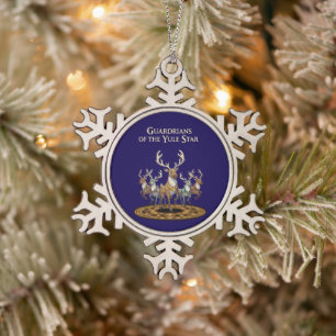 Guardians of the Yule Star Magical Fantasy Reinde Snowflake Pewter Christmas Ornament
