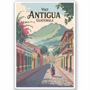 Guatemala Antigua Illustration Travel Art Vintage