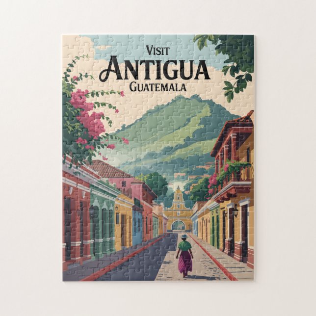Guatemala Antigua Illustration Travel Art Vintage Jigsaw Puzzle (Vertical)