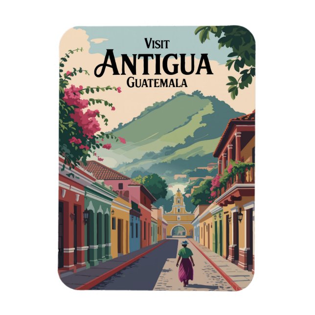 Guatemala Antigua Illustration Travel Art Vintage Magnet (Vertical)