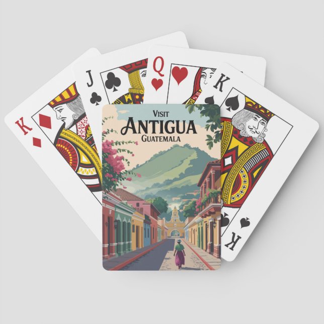 Guatemala Antigua Illustration Travel Art Vintage Playing Cards (Back)