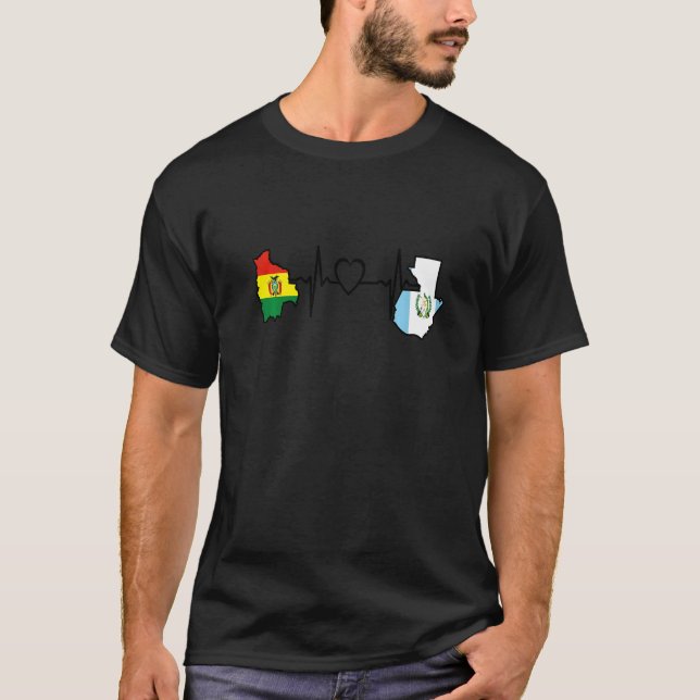Guatemala Bolivia Flag Guatemalan Bolivia Heartbea T-Shirt (Front)