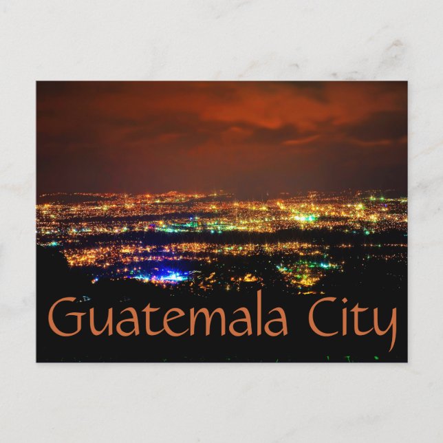 Guatemala City, Guatemala, C.A. at night. Postcard (Front)