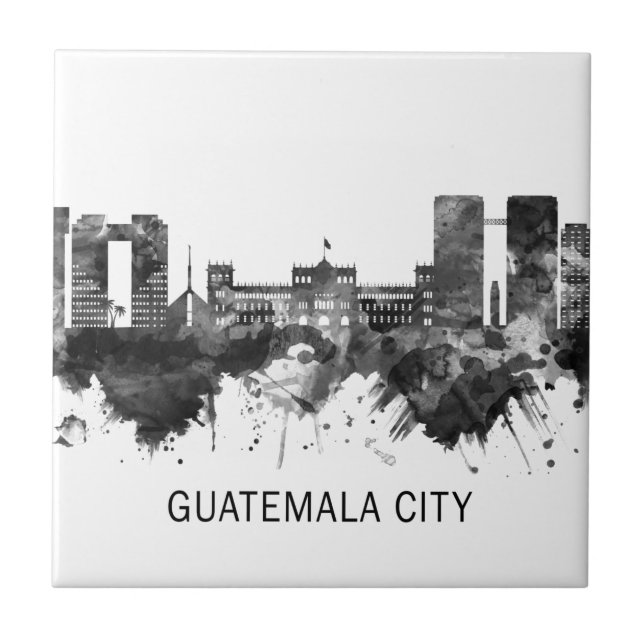 Guatemala City Guatemala Skyline BW Tile (Front)