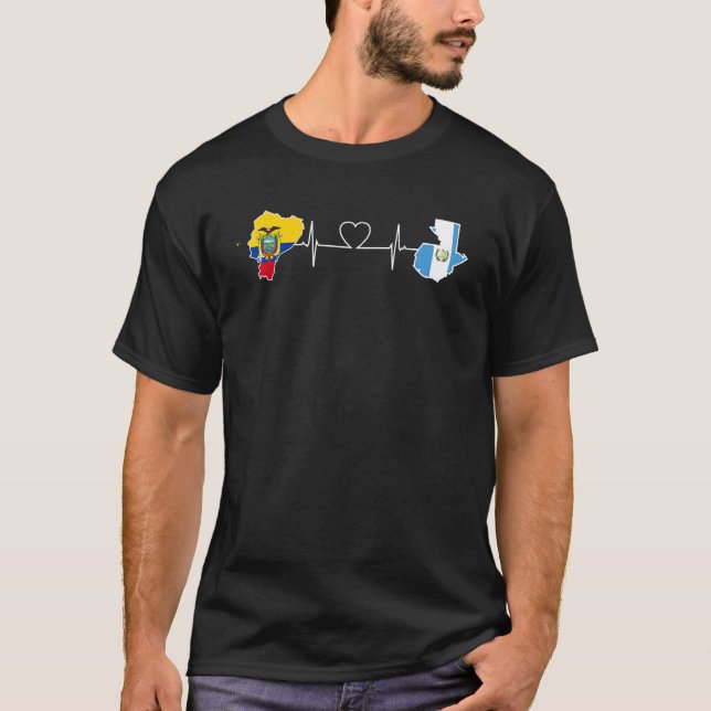 Guatemala Ecuador Flag Guatemalan Heartbeat Ecuado T-Shirt (Front)